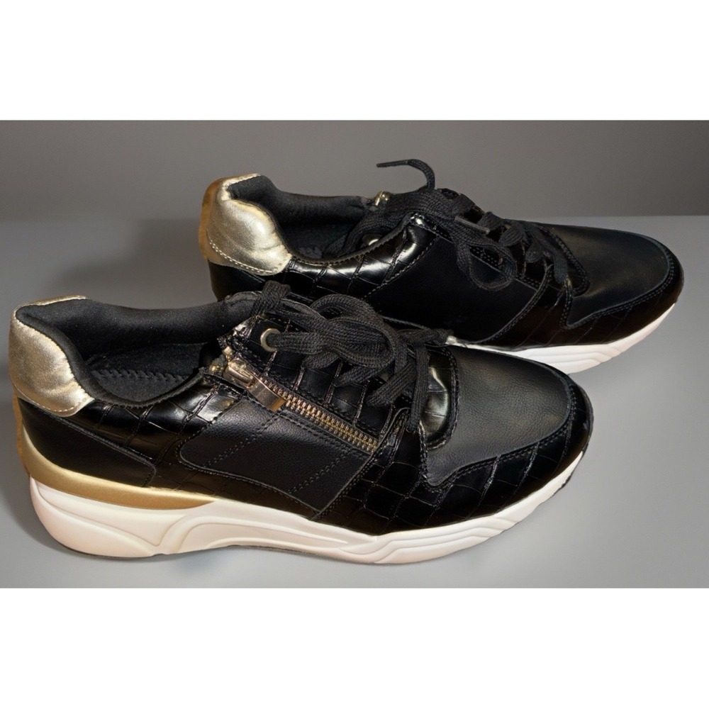 Call It Spring Sneakers Women's Size:10 Vegan Leather Black/Gold